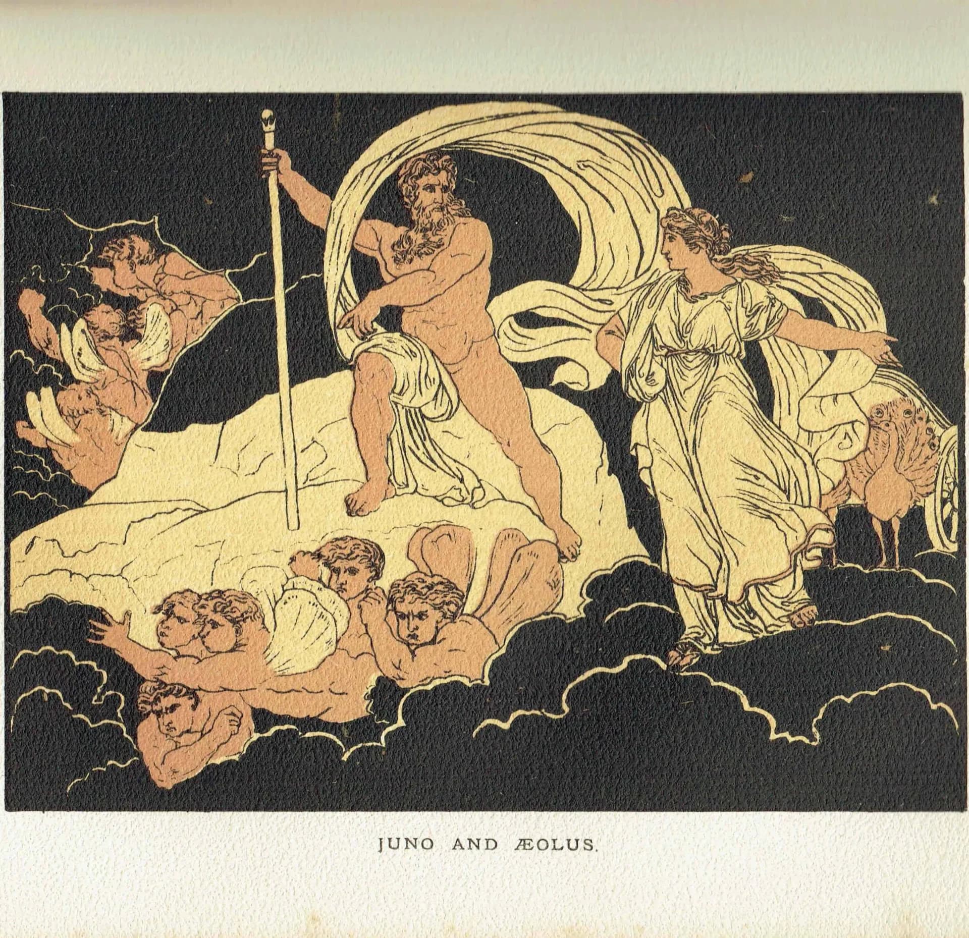1879 Juno and Aeolus - Original Antique Print By Pinelli - Roman Mythology Virgil Classical Literature Gods - 7.5 x 5 in