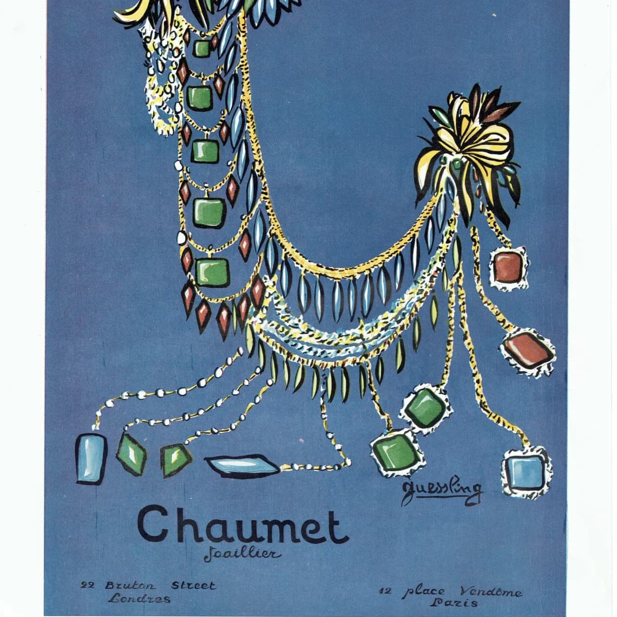 1947 Chaumet Jewellery - Original Vintage Print By Guessling - French Luxury Fashion Perfume Ad Soleils Folio - 9.5 x 13...