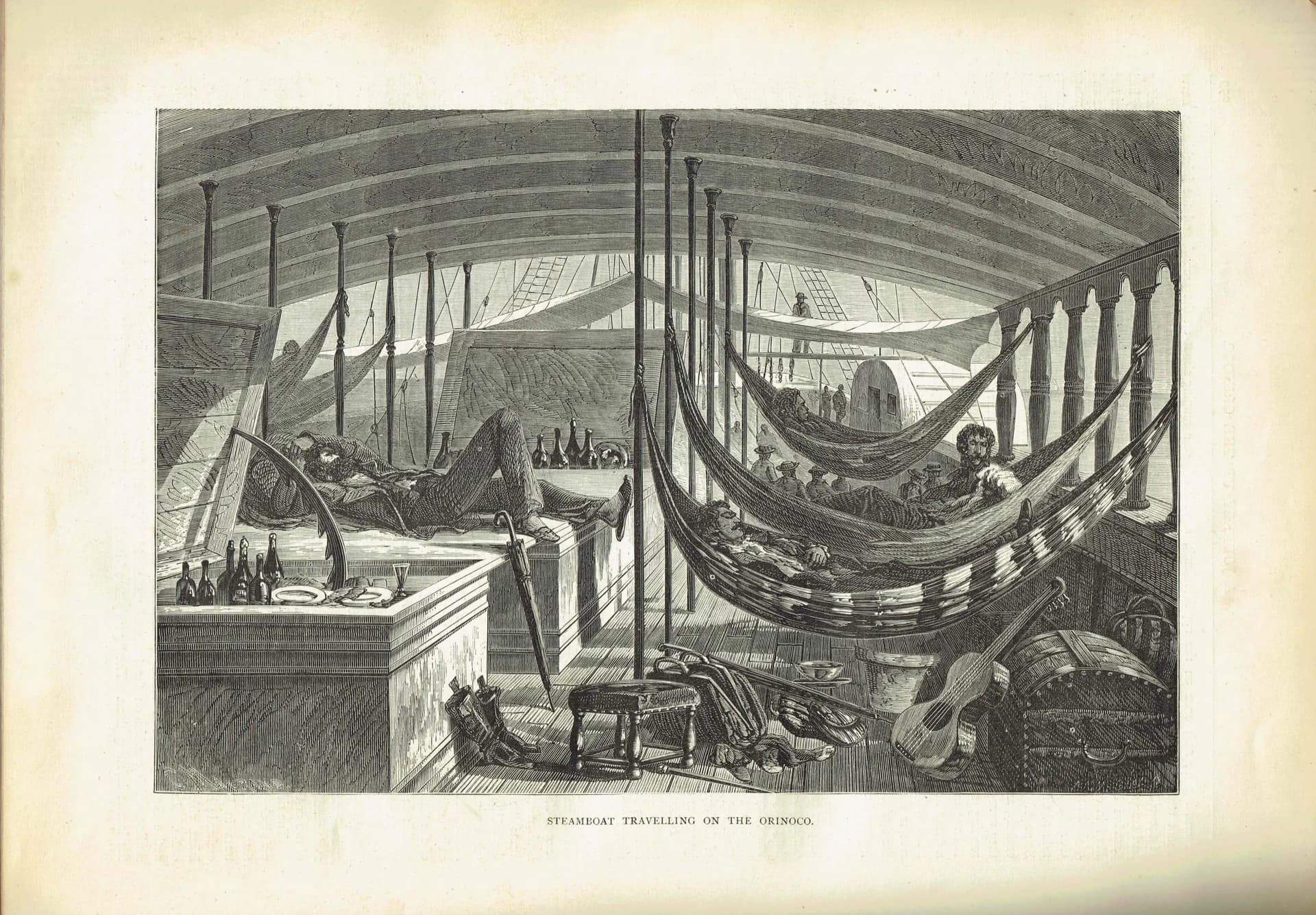 1870s Steamboat Interior Woodblock Original Victorian Print - Orinoco River Travel - Antique Book Illustration - 12 x 8.5 in