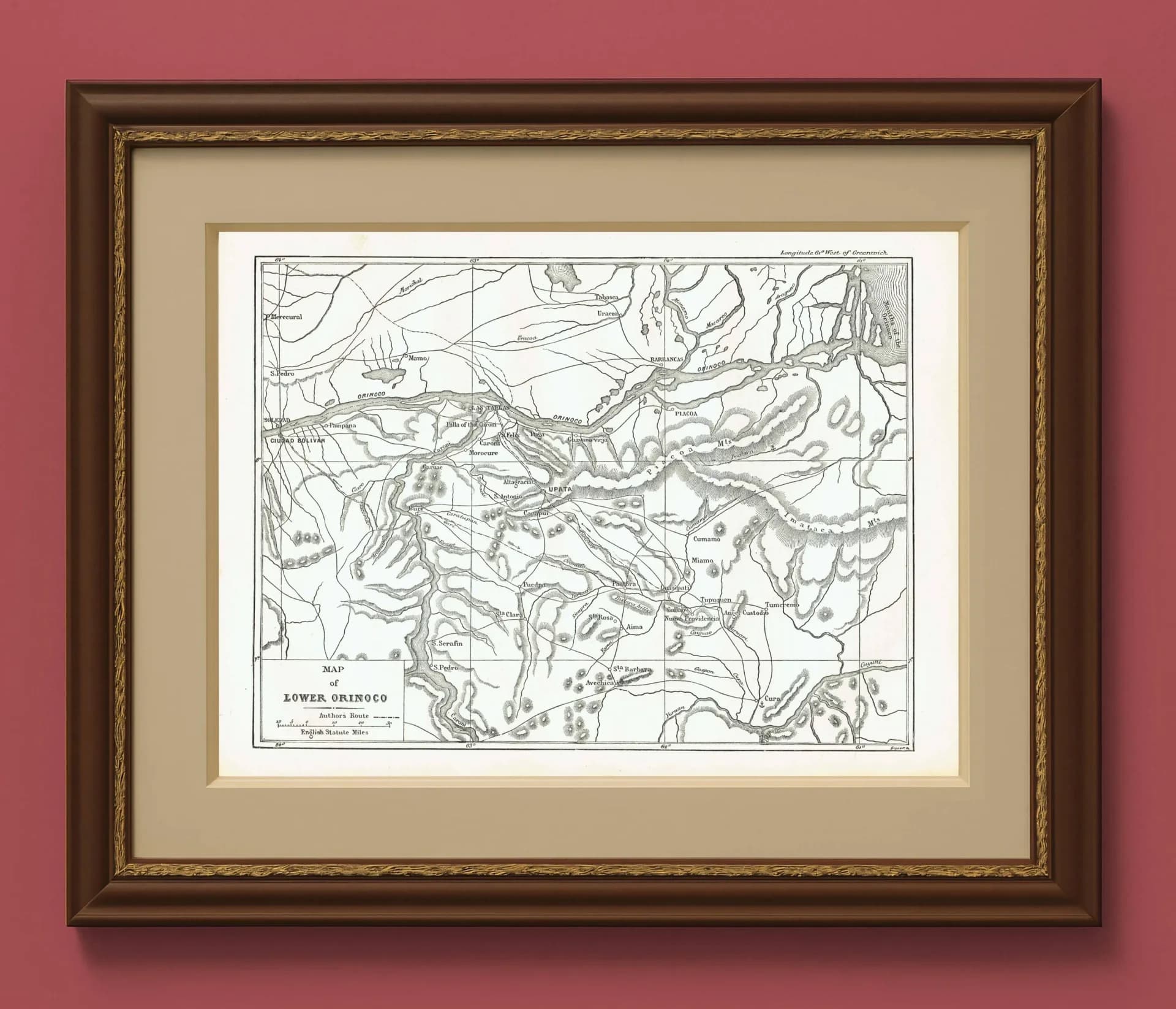 1870s Original Lower Orinoco River Map Woodblock Print - South American Geography - Victorian Travel Exploration - 12 x 8.5 in