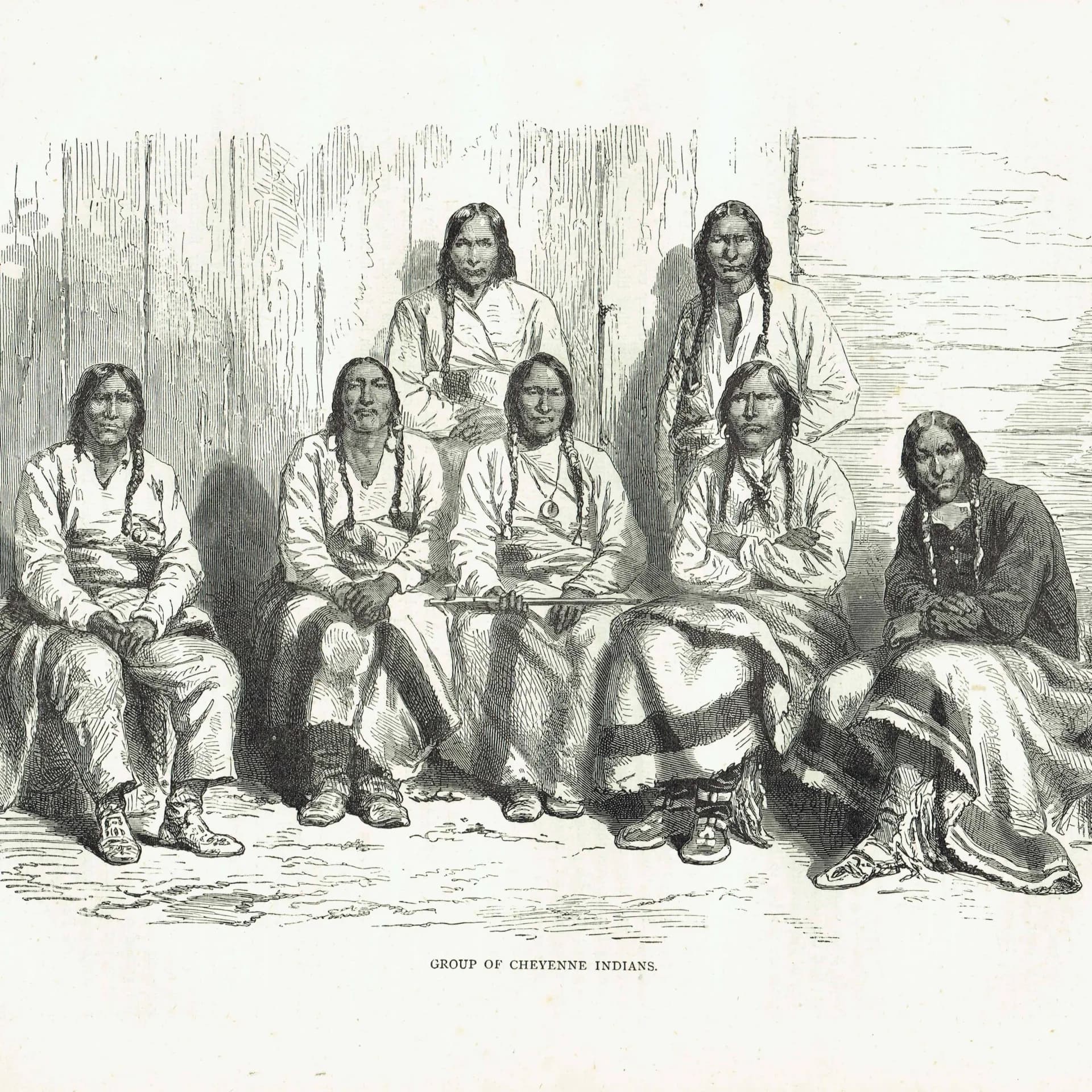 1875 Cheyenne Indians Group Portrait - Antique Engraving - Native American History Victorian Travel - 11.5 x 8 in