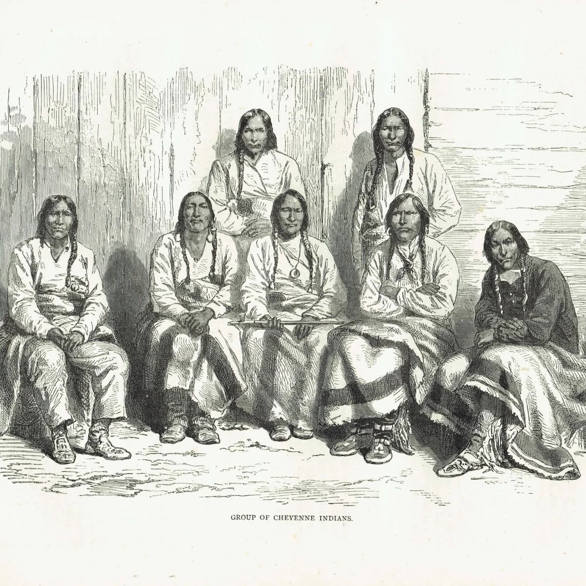 1875 Cheyenne Indians Group Portrait - Antique Engraving - Native American History Victorian Travel - 11.5 x 8 in