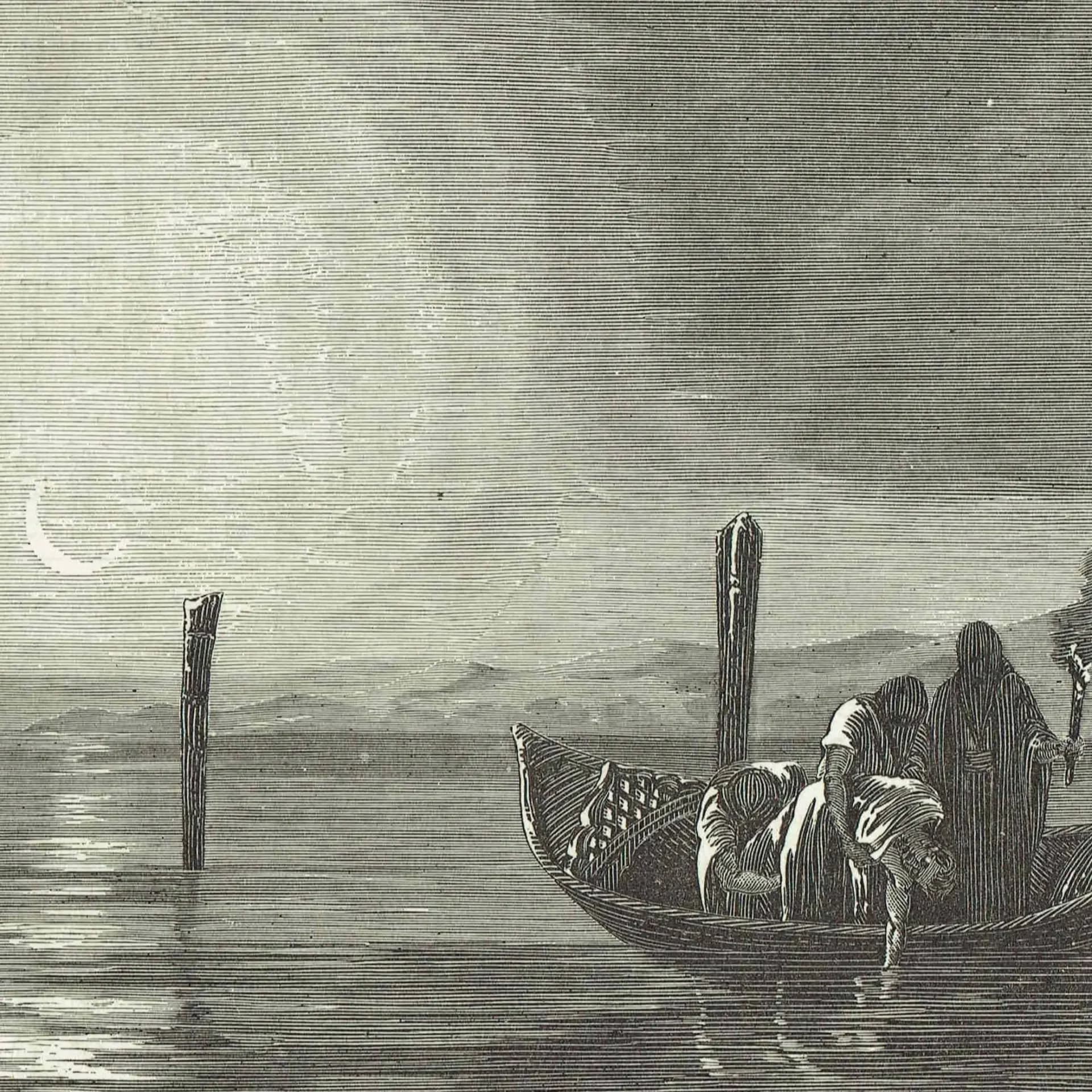 1871 Venice Lagoon by Moonlight - Antique Engraving By Bates - Italian Gondola Nocturnal Landscape Travel Scene Italy - 11.5 x 8 in