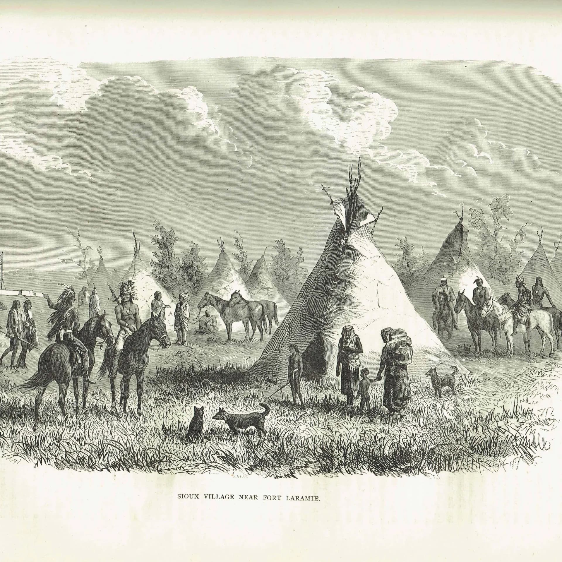 1870s Sioux Village near Fort Laramie - Antique Print - Victorian Travel Book Native American Plains History - 11.5 x 8 in