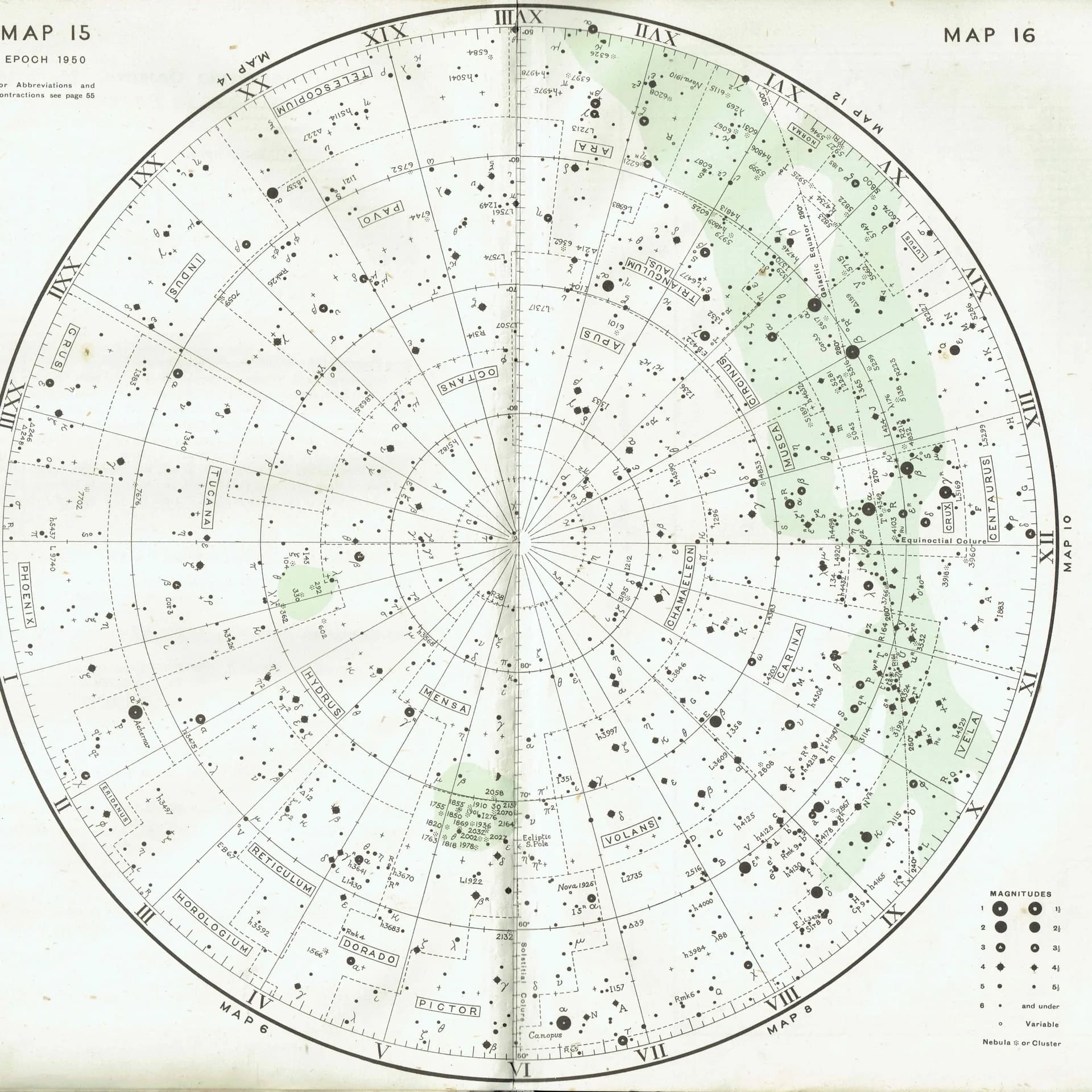 1943 Southern Celestial Chart - Original Vintage Print By Norton - Star Atlas Constellation Astronomy Map Centaurus Crux - 8.5 x 10.4 in
