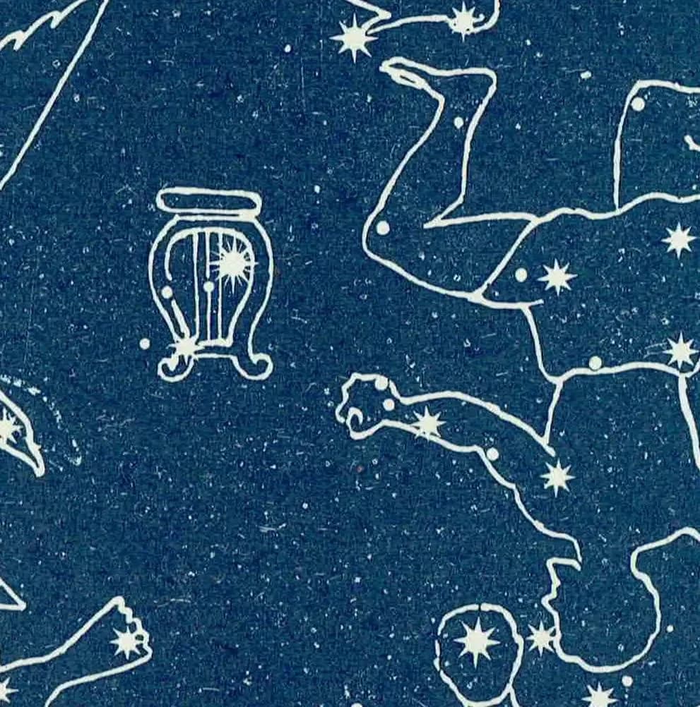 1944 Original Vega Quarter Summer Constellation Figures Stars Print - Celestial Navigation Map - Rev James Gall Atlas - 4 x 6 in