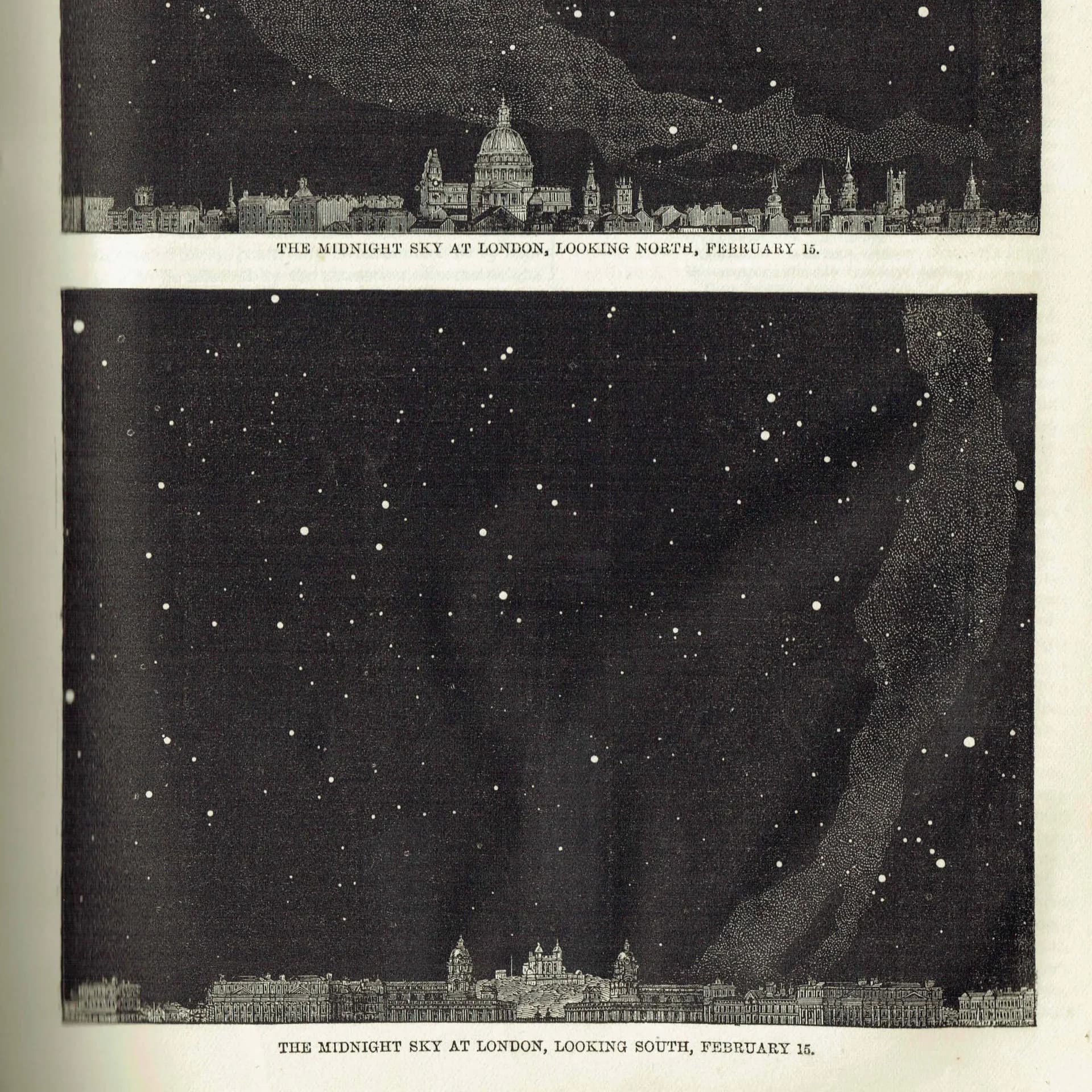 1868 Midnight Sky at London North & South - Original Antique Print - Victorian Astronomy Star Chart Milky Way Science - 6.25 x 10 in