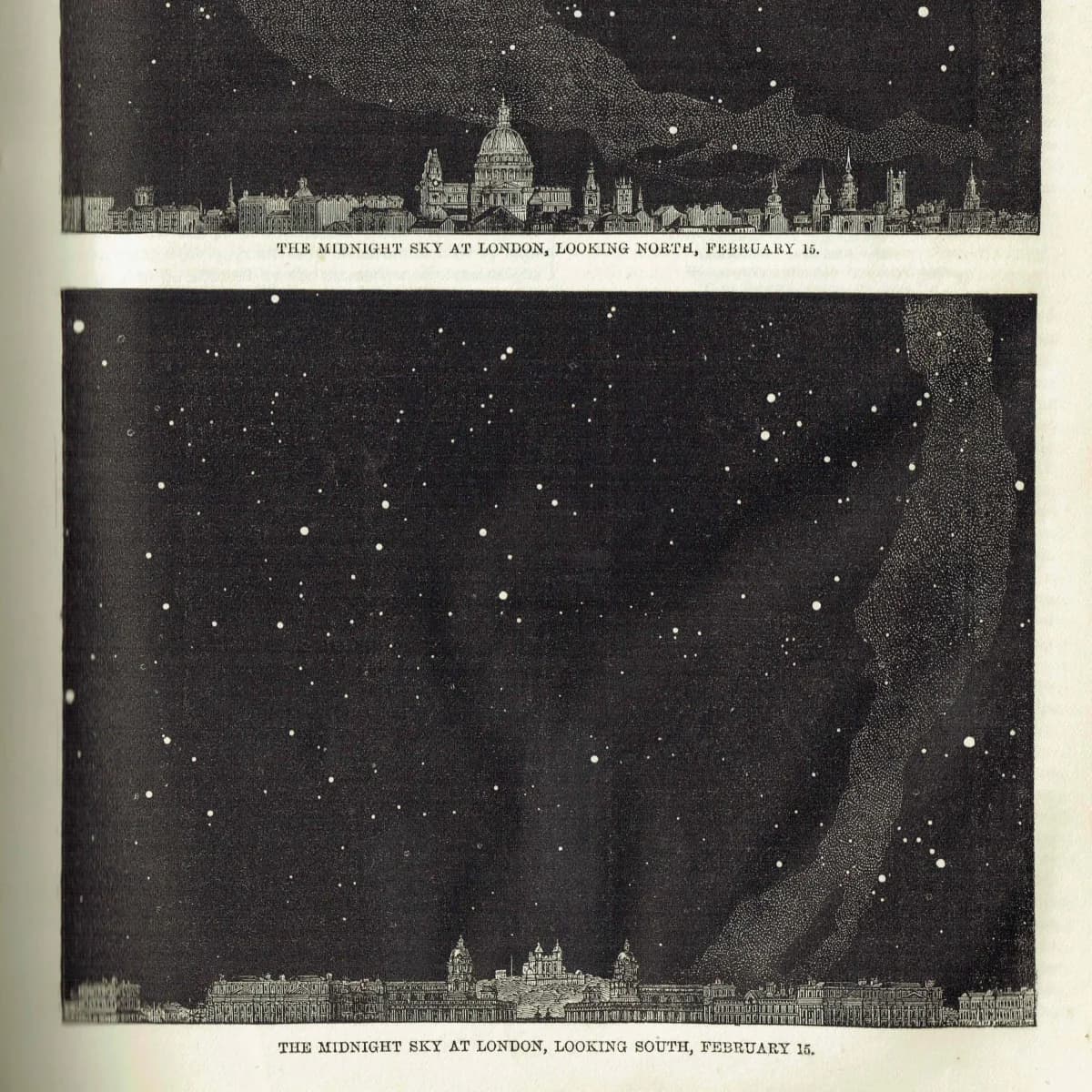 1868 Midnight Sky at London North & South - Original Antique Print - Victorian Astronomy Star Chart Milky Way Science - 6.25 x 10 in