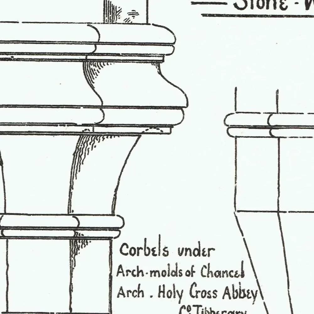 1898 Corbels Cap to Gate Pier Chamfer of Buttress Stonework Architectural Print - W Fullerton - Building Illustration - 8 x 10.75 in