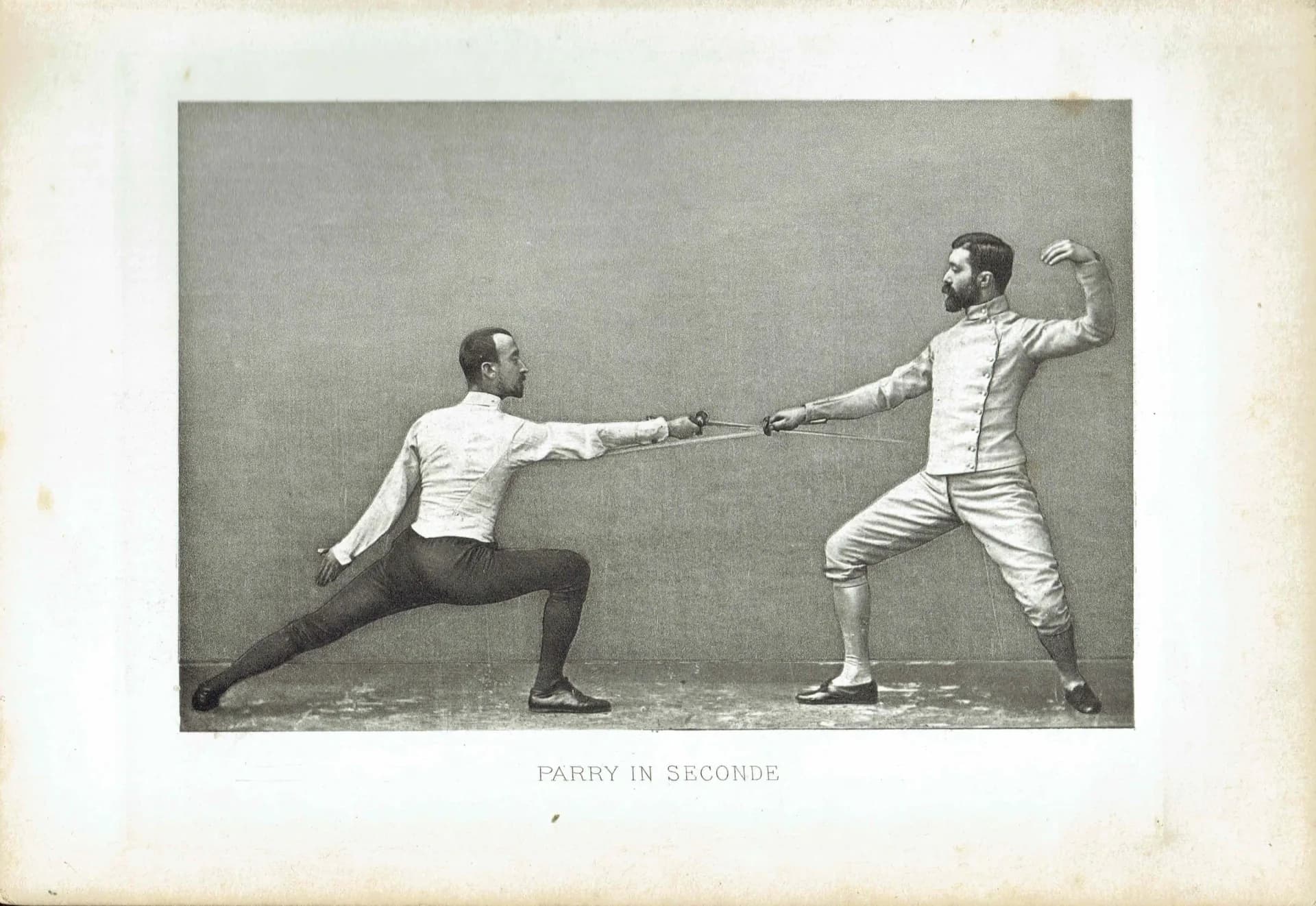 1889 Parry in Seconde Fencing Position - Original Antique Engraving - Badminton Library Victorian Sports Instruction - 5 x 7 in