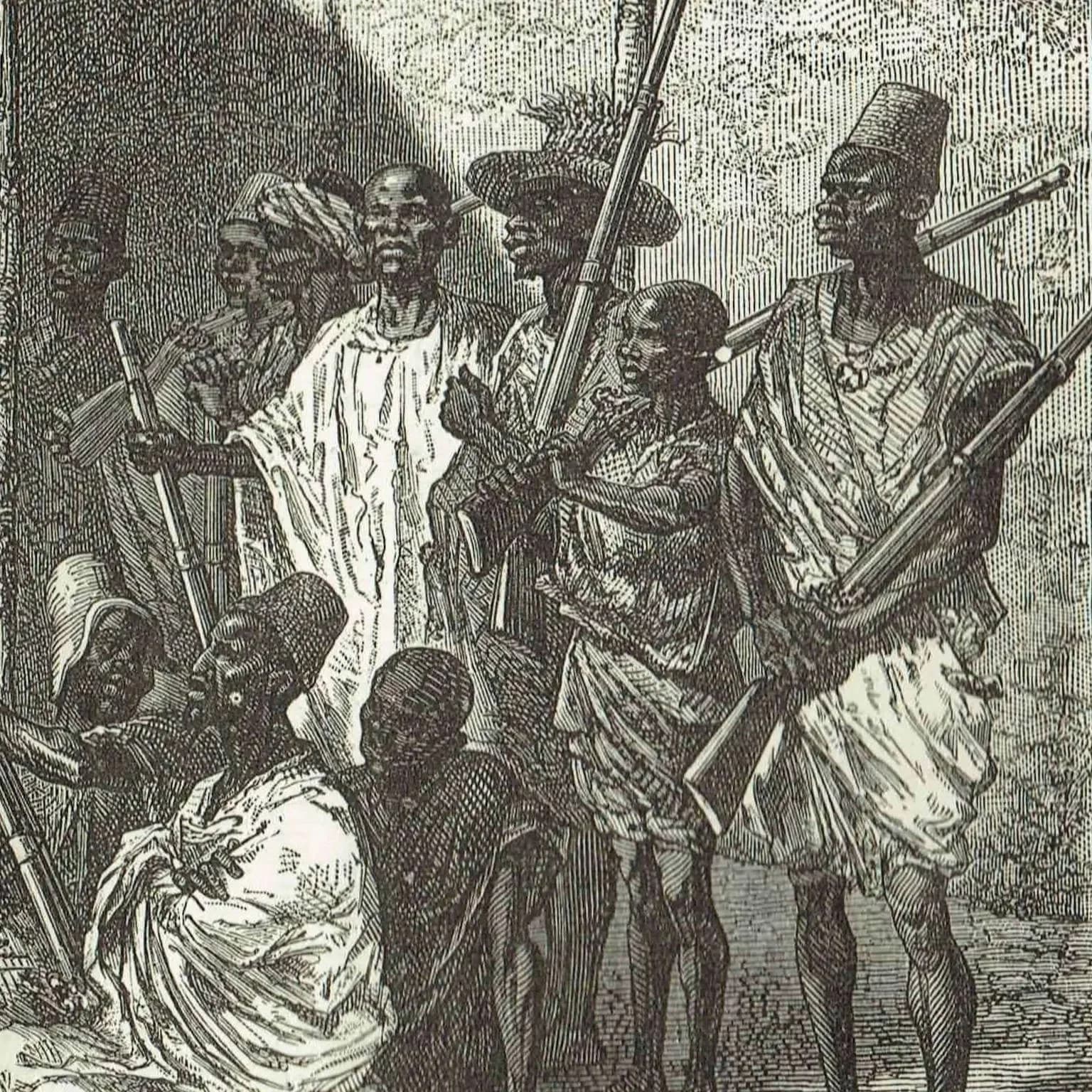 1871 King Ahmadou Presiding at a Palaver - Antique Print - Illustrated Travels West Africa Portrait - 11.5 x 8 in