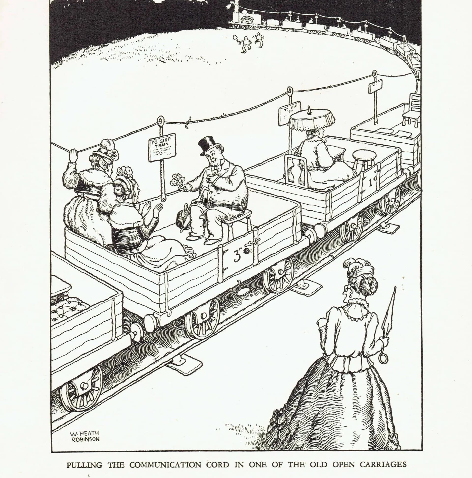 1935 Railway Locomotive Cartoon - Original Vintage Print By Heath Robinson - Great Western Railway Centenary Humour - 7 x 9.5 in