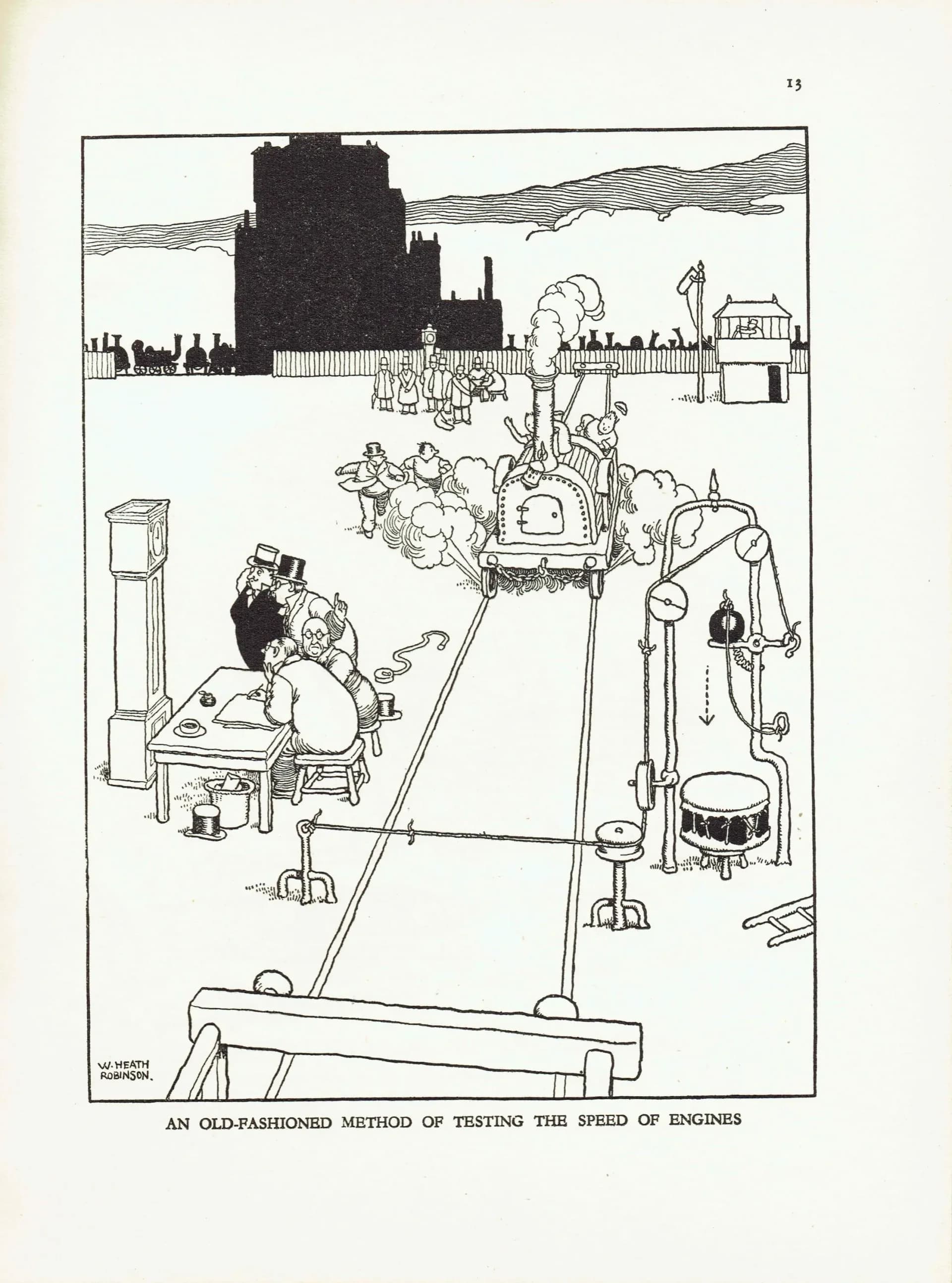 1935 Railway Humour - Original Vintage Print By Heath Robinson - Great Western Railway Centenary Cartoon Satire - 7 x 9.5 in