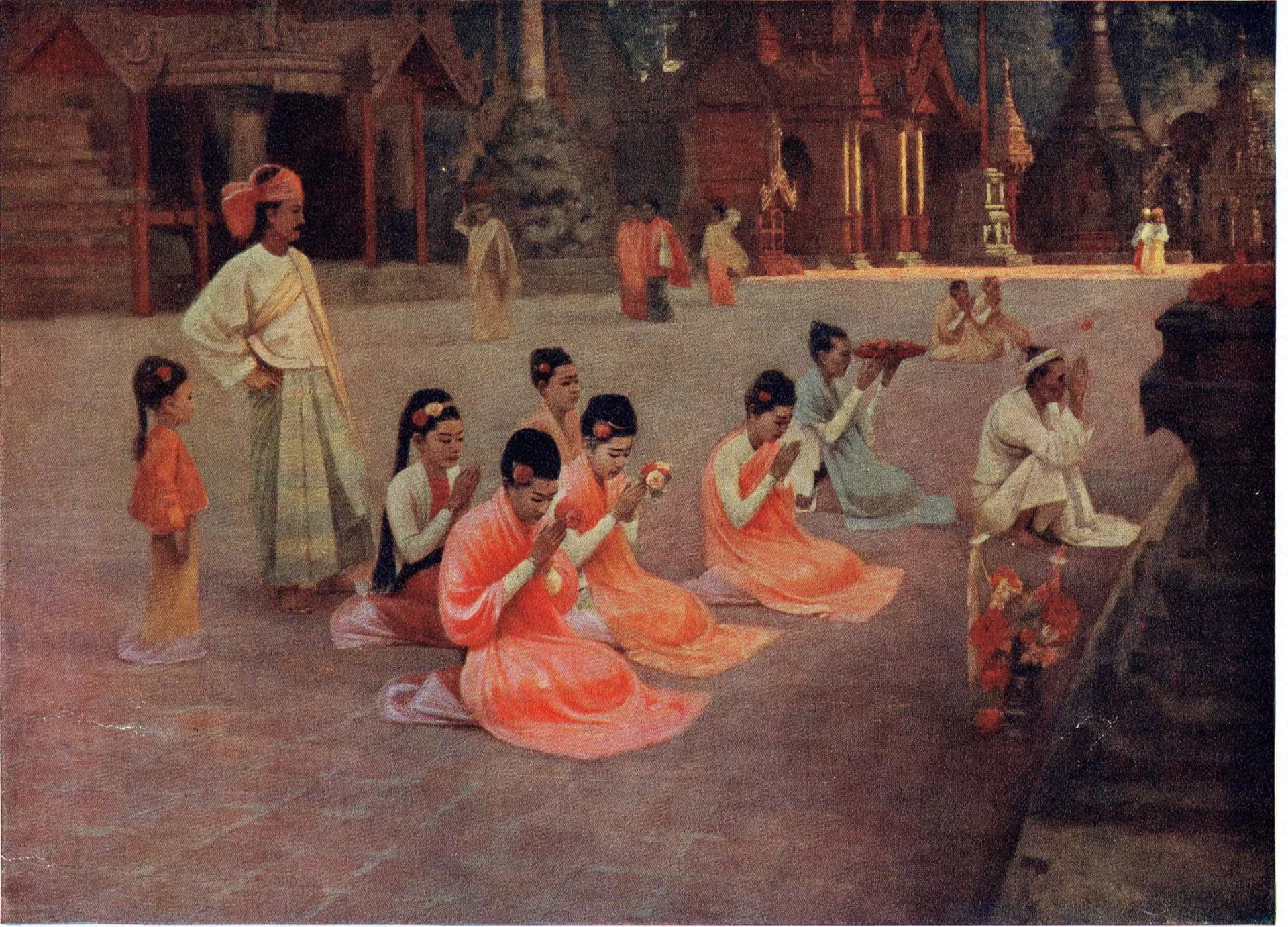 10 x 7.5 in — “Pagoda Worship” — Print — 1913 — Book Illustration