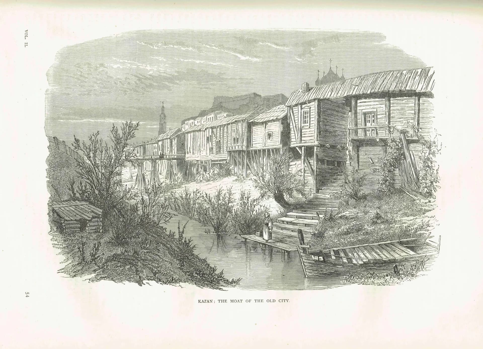 1871 Kazan Moat Old City Russia - Antique Engraving - Illustrated Travels Victorian Russian Landscape - 11.5 x 8 in