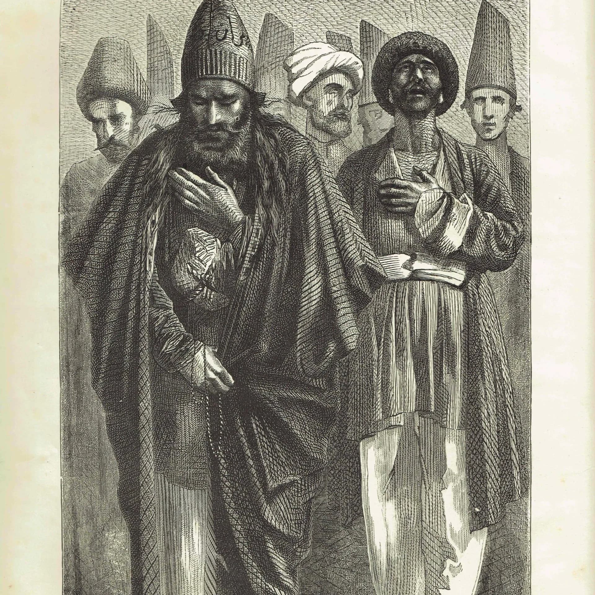 1870s Dervish & Penitent Russian Georgia - Antique Woodblock Print - Victorian Travel Portrait - 8 x 11.5 in
