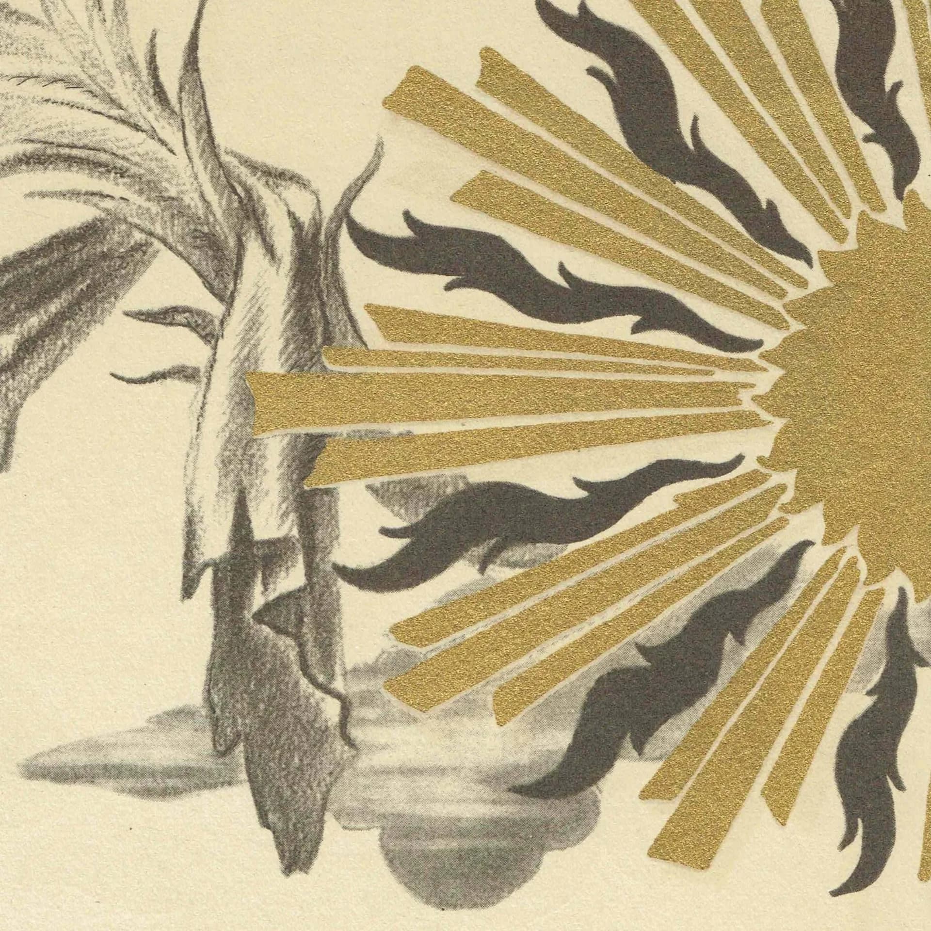 1947 Soleils Title Page Gold Sun Medallions - Original Vintage Print - Paris Luxury Folio Arts et Métiers Graphiques - 10 x 13.5 in