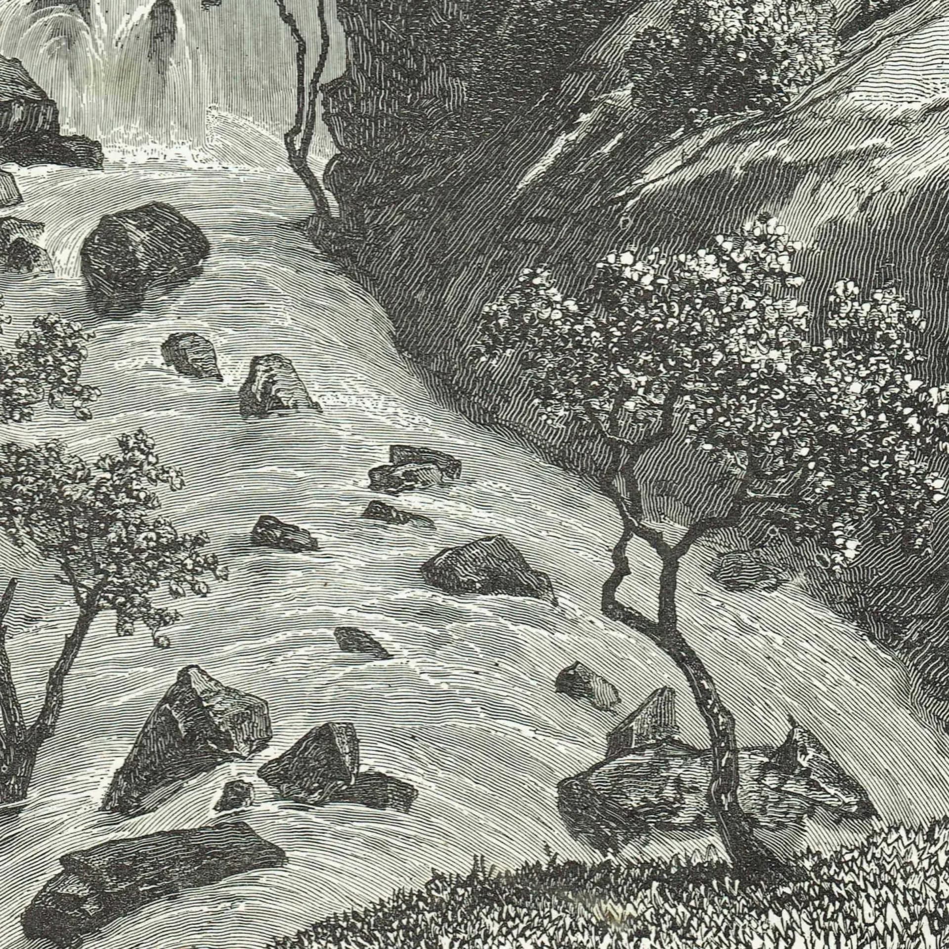 1869 Falls of Davezout Abyssinian Plateau - Original Antique Print - Illustrated Travels Royal Geographical Society Ethiopia - 11.75 x 8....