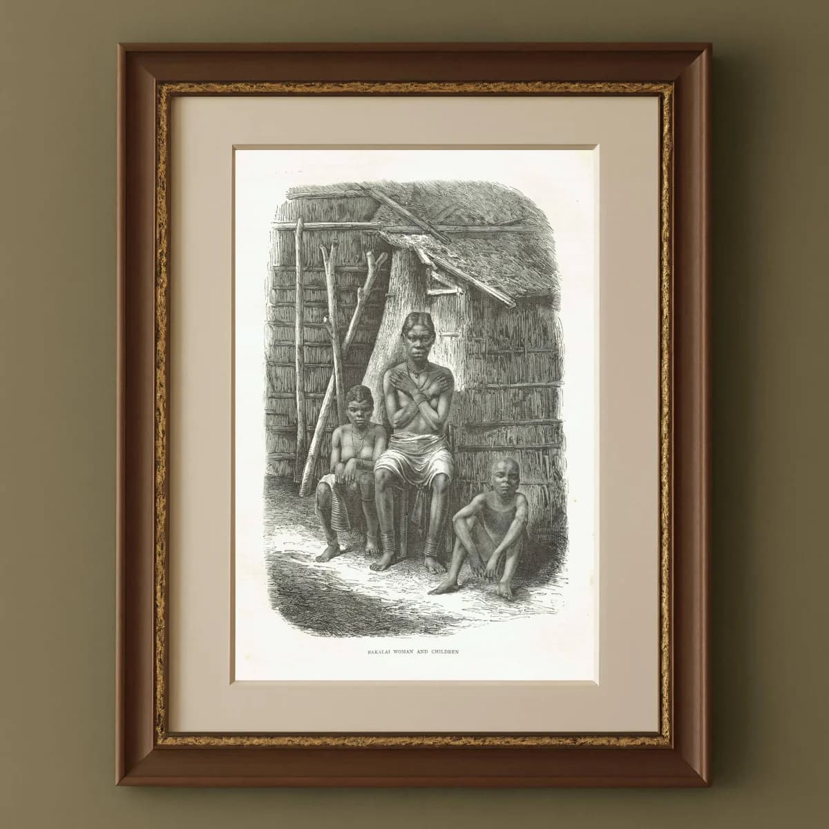 1870s Original Bakalai Woman Children African Portrait Woodblock Print - Victorian Travel Book Illustration - 8.5 x 12 in