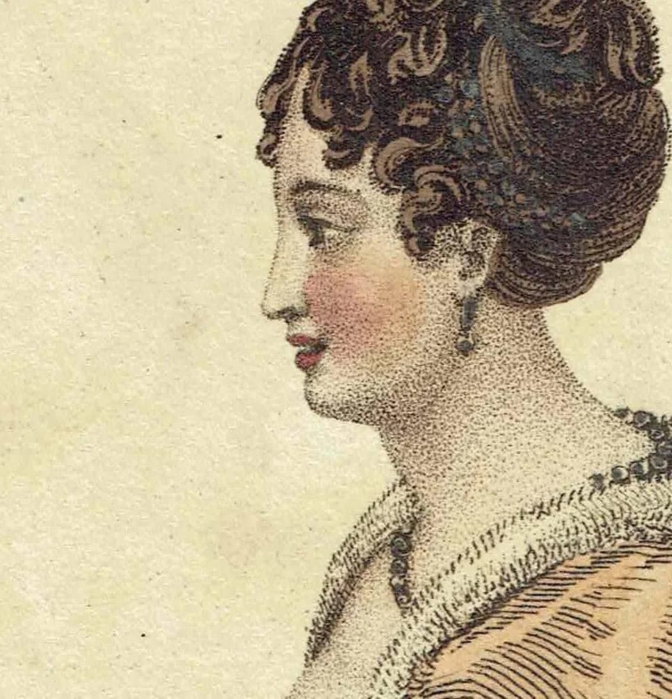 1810 Regency Period Opera Dress Fashion - Original Antique Hand Coloured Print - Costume - Historical Clothing - 5.5 x 9.25 in