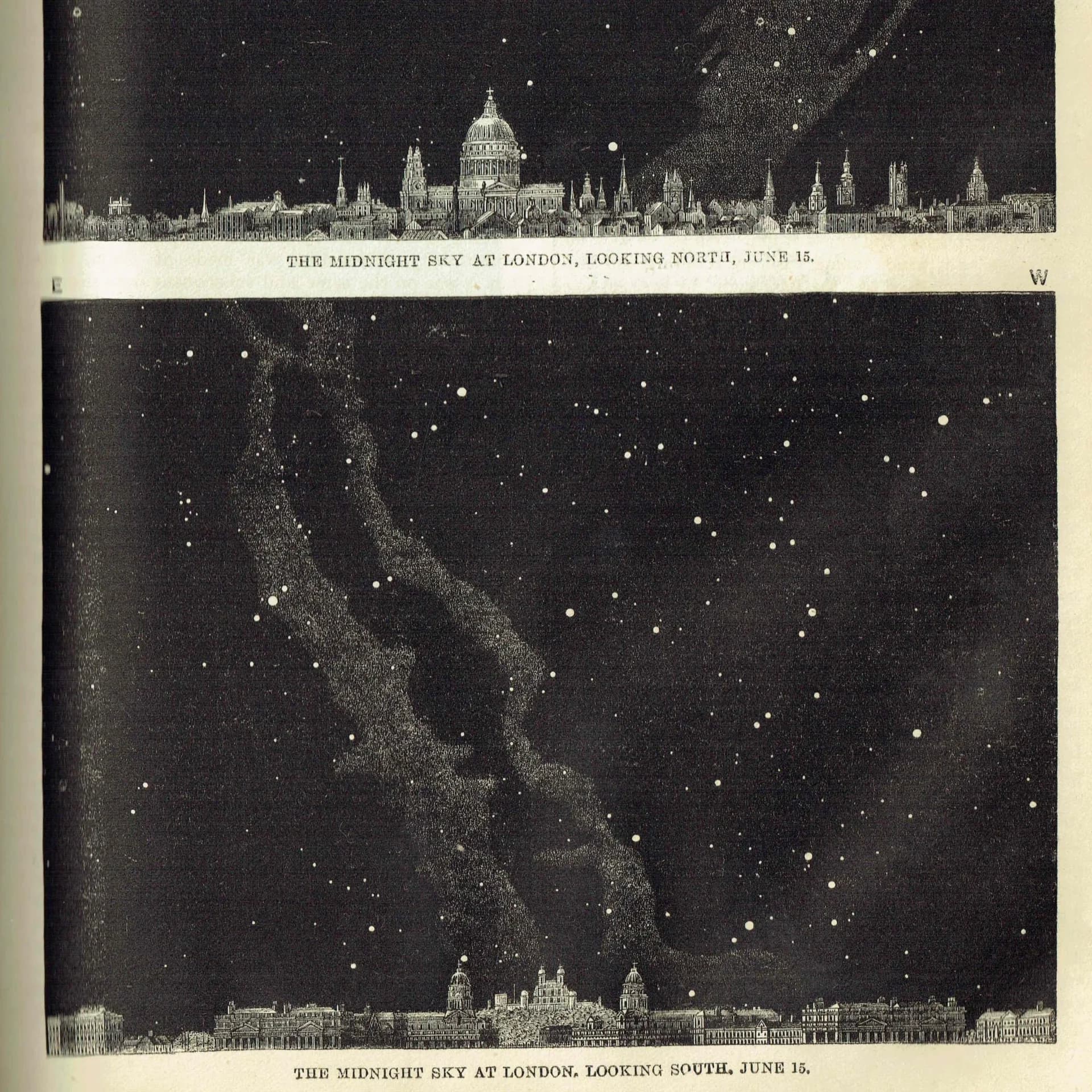1868 Midnight Sky at London - Original Antique Print - Victorian Astronomy Star Chart North South Night Sky Science - 6.25 x 10 in