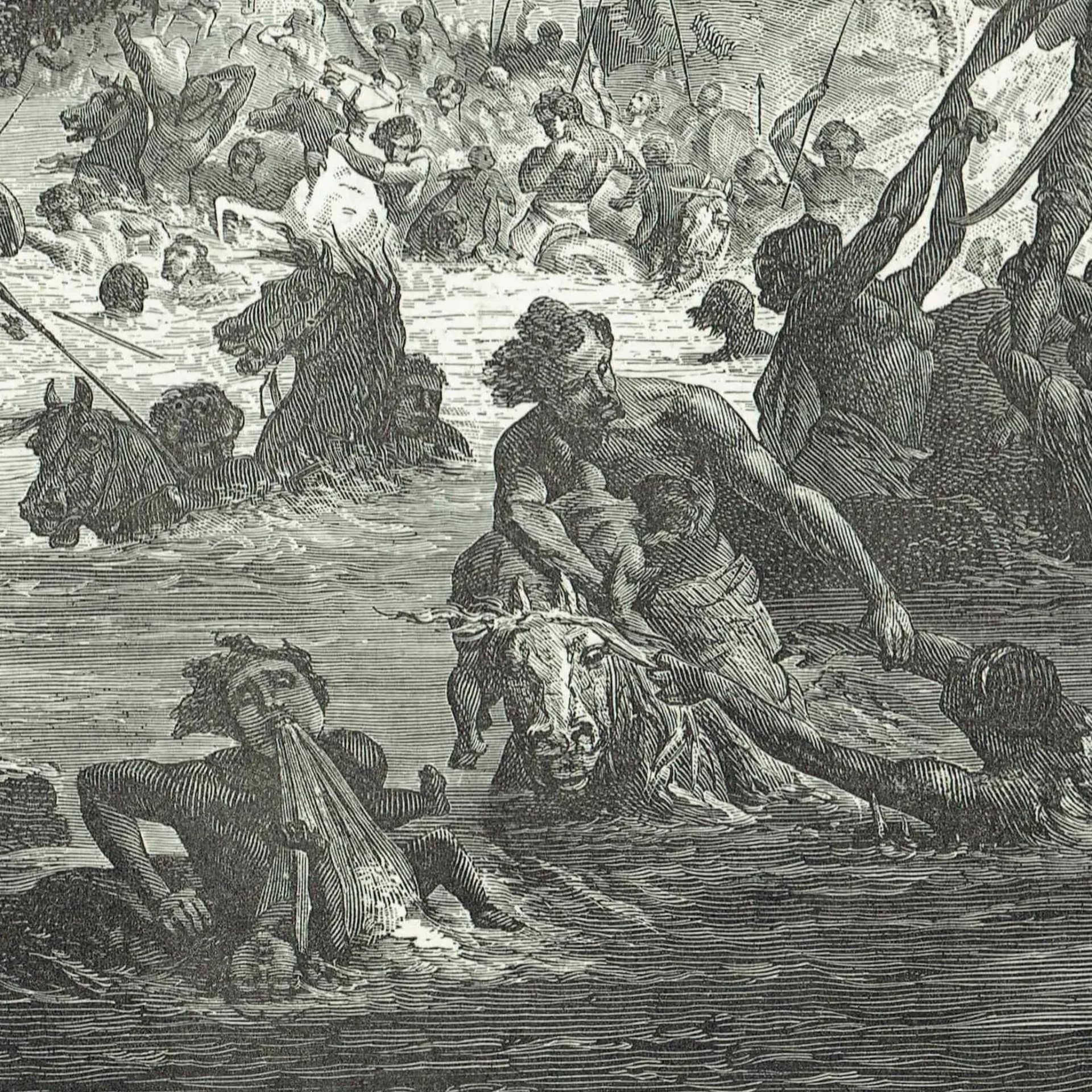 1869 Army of Theodore Crossing Bashilo River - Original Antique Print - Sudan Military History Victorian Exploration Africa - 11.75 x 8.7...