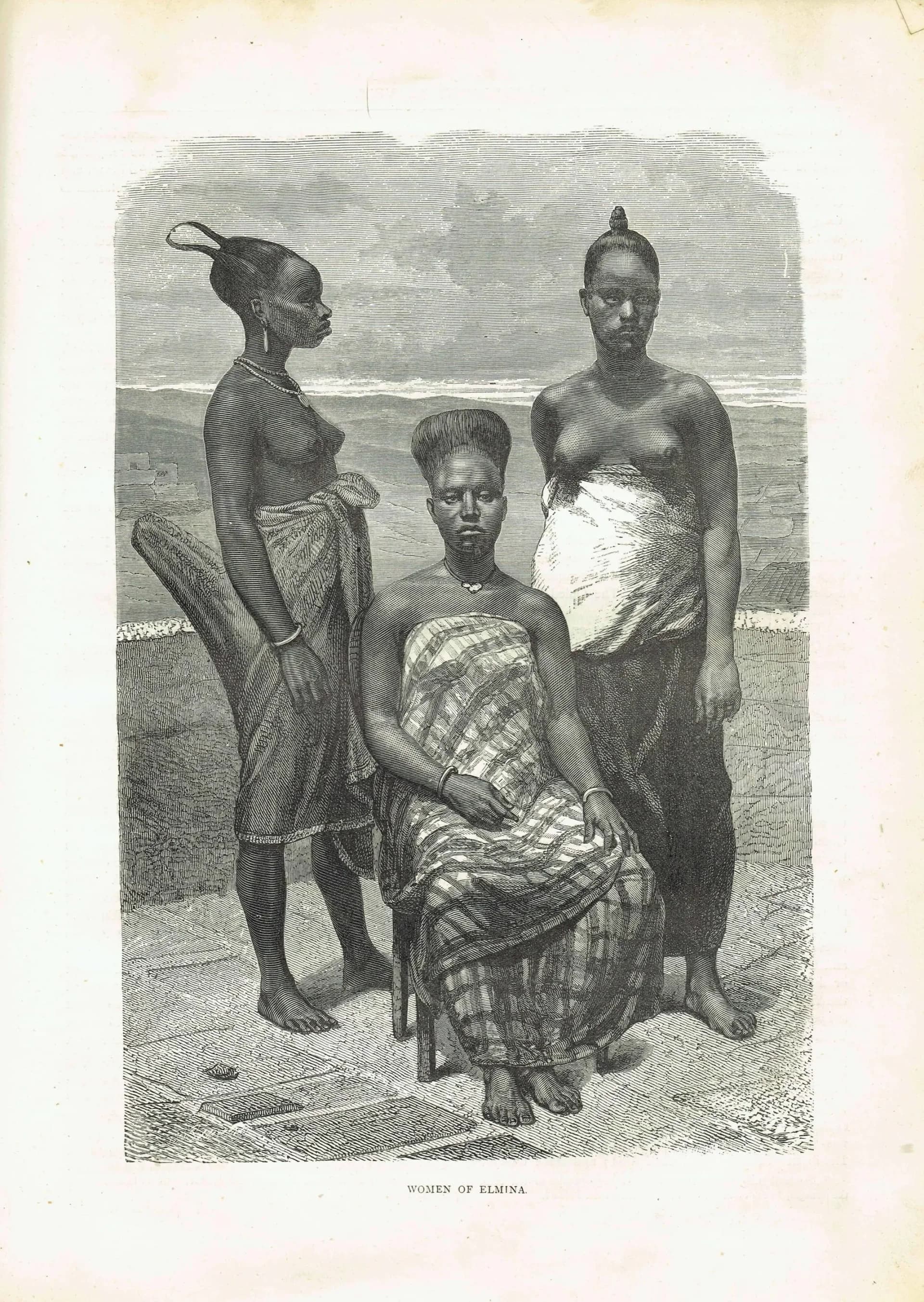 1875 Women of Elmina - Original Engraving - West Africa Ghana Portrait Illustrated Travels Victorian - 8 x 11.5 in